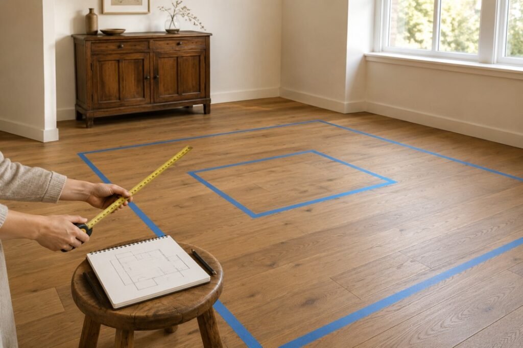  Measuring and planning a living room furniture layout with painter’s tape