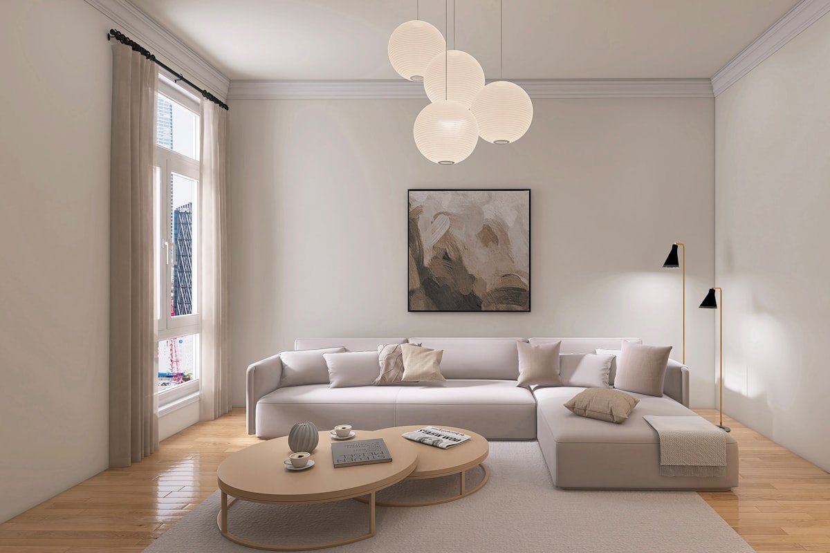Living room with layered beige and greige neutral tones