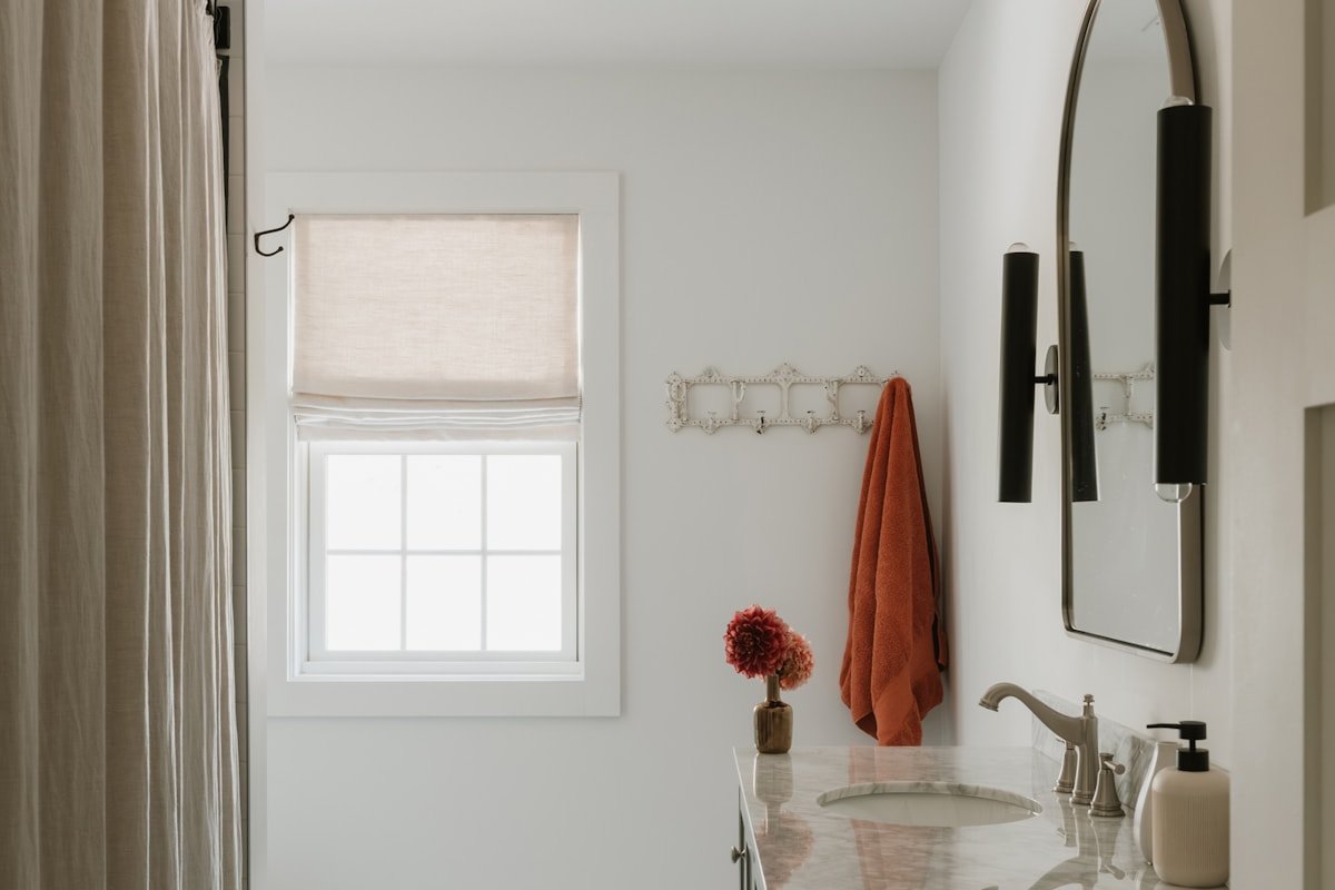 Modern bathroom vanity with tile and simple storage-friendly styling